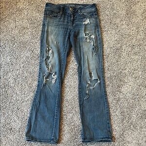American Eagle Outfitters Distressed Boot Cut Jeans - Blue